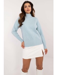 MladaModa Sveter so stojačikom model 33954 svetlomodrý