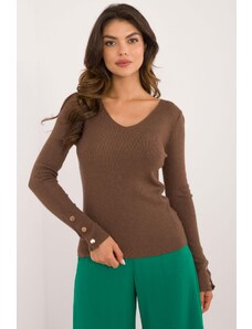 MladaModa Klasický sveter s patentkami na rukávoch model 33449 hnedý