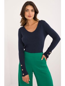 MladaModa Klasický sveter s patentkami na rukávoch model 33449 farba námornícka modrá