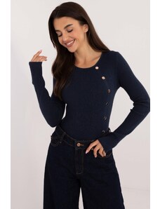 MladaModa Vrúbkovaný sveter s ozdobnými gombíkmi model 32262 farba námornícka modrá