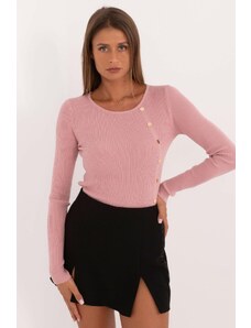 MladaModa Vrúbkovaný sveter s ozdobnými gombíkmi model 32262 staroružový