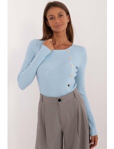 MladaModa Vrúbkovaný sveter s ozdobnými gombíkmi model 32262 svetlomodrý