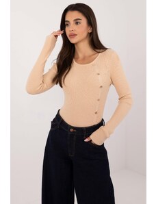 MladaModa Vrúbkovaný sveter s ozdobnými gombíkmi model 32262 béžový