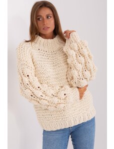 MladaModa Oversize sveter s nadýchanými rukávmi model 38297 svetlý béžový