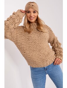 MladaModa Oversize sveter s nadýchanými rukávmi model 38297 béžový