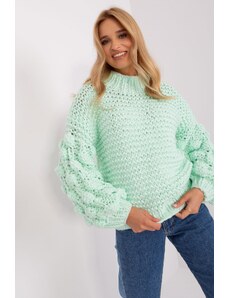 MladaModa Oversize sveter s nadýchanými rukávmi model 38297 mentolový