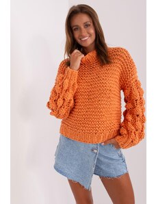MladaModa Oversize sveter s nadýchanými rukávmi model 38297 oranžový