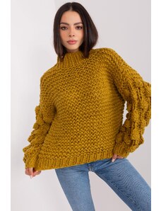 MladaModa Oversize sveter s nadýchanými rukávmi model 38297 farba khaki