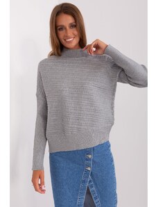 MladaModa Asymetrický sveter s netopierími rukávmi model 36836 šedý
