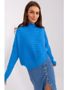 MladaModa Asymetrický sveter s netopierími rukávmi model 36836 svetlomodrý