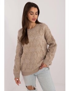 MladaModa Oversize sveter s kosoštvorcovým vzorom model 36161 béžový