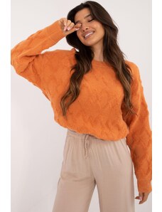 MladaModa Oversize sveter s kosoštvorcovým vzorom model 36161 oranžový