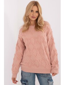 MladaModa Oversize sveter s kosoštvorcovým vzorom model 36161 pudrovo ružový