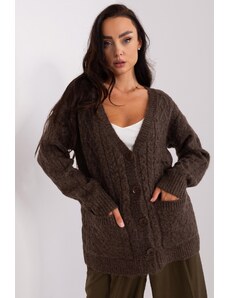 MladaModa Sveter s vreckami a zapínaním na gombíky model 35831 farba mocca