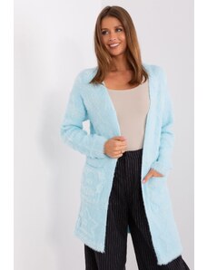 MladaModa Vzorovaný kardigánový sveter s krátkym vlasom model 50300 svetlomodrý