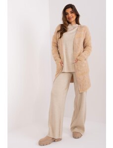 MladaModa Vzorovaný kardigánový sveter s krátkym vlasom model 50300 béžový
