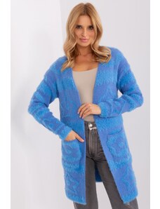 MladaModa Vzorovaný kardigánový sveter s krátkym vlasom model 50300 farba džínsová