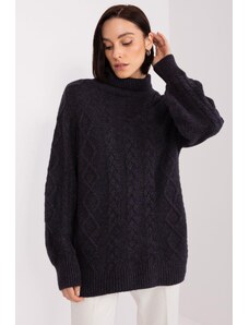 MladaModa Rolákový sveter s vrkočovým vzorom model 55212 čierny