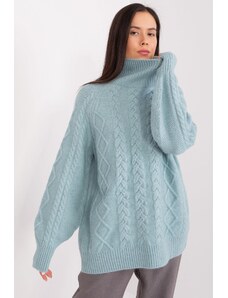 MladaModa Rolákový sveter s vrkočovým vzorom model 55212 tmavý mentolový