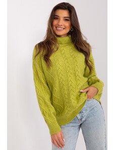 MladaModa Rolákový sveter s vrkočovým vzorom model 55212 farba khaki