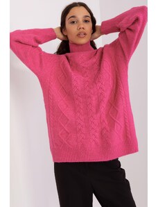MladaModa Rolákový sveter s vrkočovým vzorom model 55212 tmavý ružový