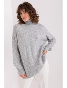 MladaModa Rolákový sveter s vrkočovým vzorom model 55212 šedý