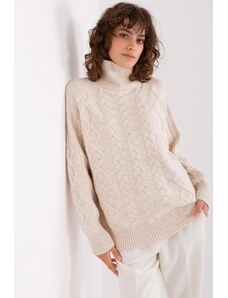 MladaModa Rolákový sveter s vrkočovým vzorom model 55212 svetlý béžový