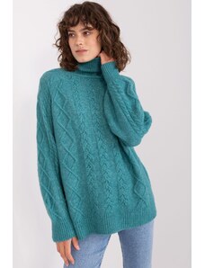MladaModa Rolákový sveter s vrkočovým vzorom model 55212 tyrkysový