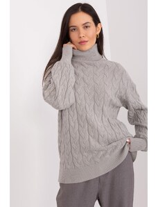 MladaModa Rolákový sveter s vrkočovým vzorom model 34807 šedý