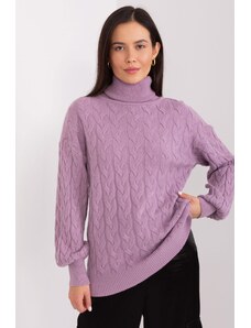 MladaModa Rolákový sveter s vrkočovým vzorom model 34807 farba lila