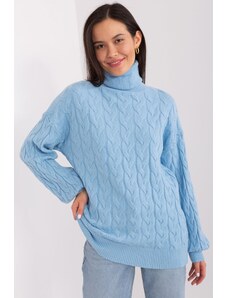 MladaModa Rolákový sveter s vrkočovým vzorom model 34807 svetlomodrý