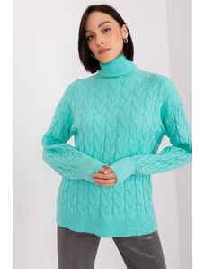 MladaModa Rolákový sveter s vrkočovým vzorom model 34807 mentolový