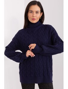 MladaModa Rolákový sveter s vrkočovým vzorom model 34807 farba námornícka modrá