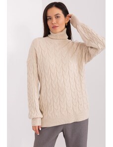 MladaModa Rolákový sveter s vrkočovým vzorom model 34807 svetlý béžový