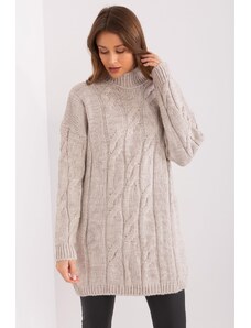 MladaModa Rolákové svetrové šaty s vrkočovým vzorom model 56134 béžové