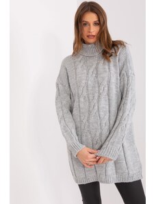 MladaModa Rolákové svetrové šaty s vrkočovým vzorom model 56134 šedé