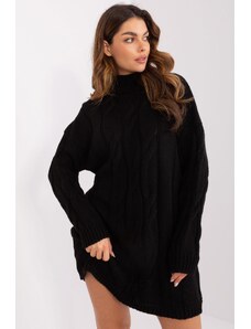 MladaModa Rolákové svetrové šaty s vrkočovým vzorom model 56134 čierne