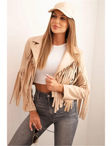 Kesi Svetlá camel dámska koženková bunda so strapcami