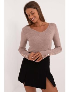 MladaModa Klasický sveter s patentkami na rukávoch model 33449 béžový