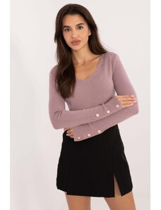 MladaModa Klasický sveter s patentkami na rukávoch model 33449 staroružový