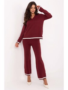 MladaModa 2-dielna elegantná svetrová súprava model 06266 bordová