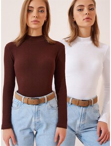 Happiness İstanbul Tričko tmavohnedá / biela