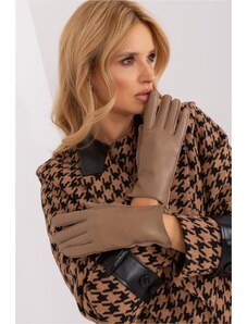 MladaModa Zateplené koženkové dotykové rukavice model 50116 béžové