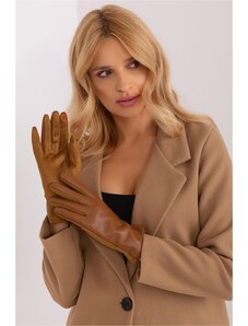 MladaModa Zateplené koženkové dotykové rukavice model 50116 hnedé