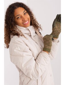 MladaModa Teplé dotykové rukavice s prekrytím model 31061 farba khaki