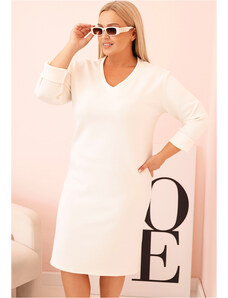 Kesi Smotanové Plus Size šaty s výstrihom do V a 3/4 rukávmi