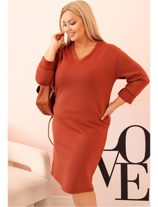 Kesi Tehlové Plus Size šaty s výstrihom do V a 3/4 rukávmi