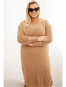 Kesi Camel dámske Plus Size pletené šaty s mohérom