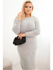 Kesi Sivé dámske Plus Size pletené šaty s mohérom