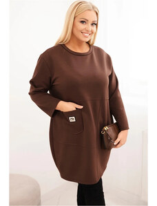 Kesi Hnedé dámske mikinové šaty pre plnoštíhle s viskózou